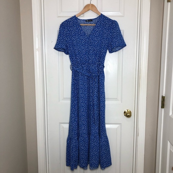 PRETTYGARDEN Floral Boho Short Sleeve V Neck Ruffle A-Line Wrap Maxi Dress M - Picture 2 of 15